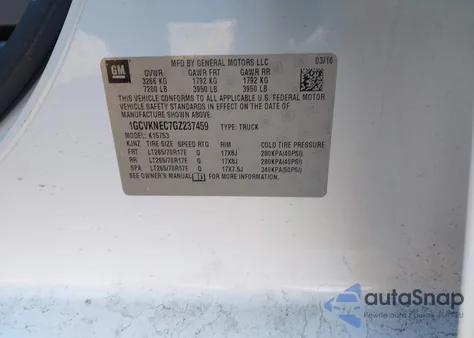 2016 Chevrolet Silverado 1500 Wt from USA, damaged, VIN 1GCVKNEC7GZ237459